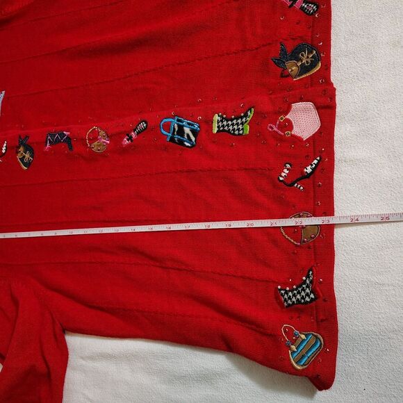 Vtg Berek 2 Sweater Cardigan Red Embellished Purse Shoes Sequins Artsy Size XL - Picture 10 of 13